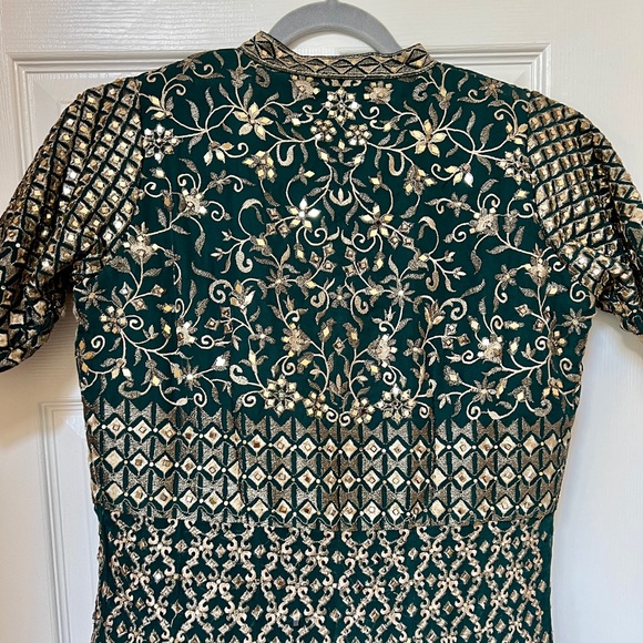 Women’s Emerald Green Mirror Work Anarkali Empire Waist Jacket Palazzo Set - Picture 7 of 9